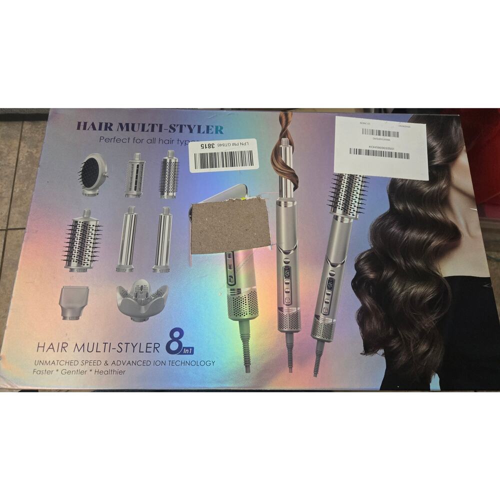 8-in-1 Hair Multi Styler Air Wrap Curling Dryer Brush Set Silver NEW OB - Picture 7 of 10